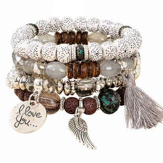 Bohemian Round Wing Tassel Layered Bracelet