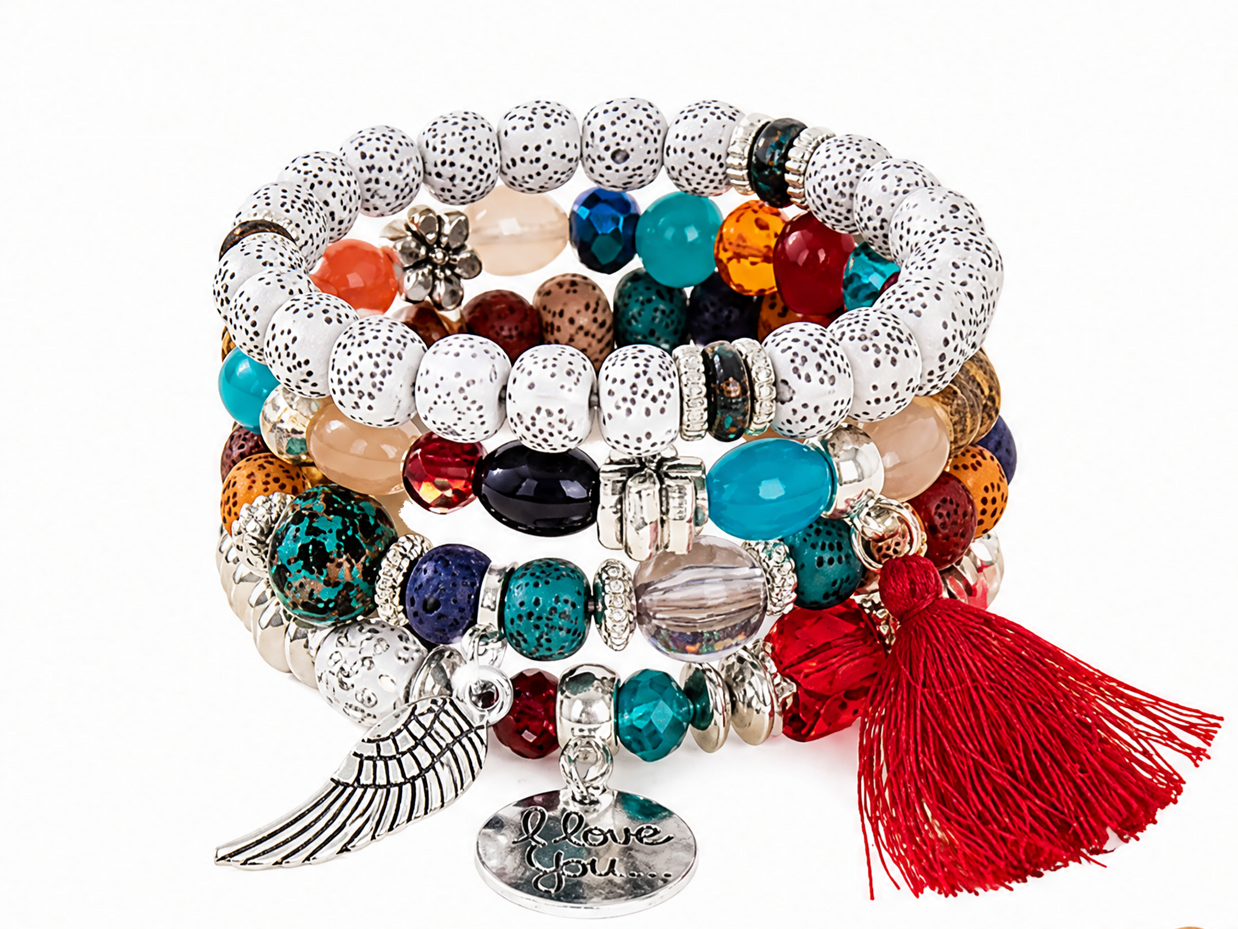 Bohemian Round Wing Tassel Layered Bracelet