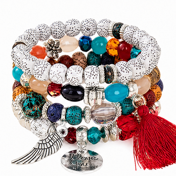 Bohemian Round Wing Tassel Layered Bracelet