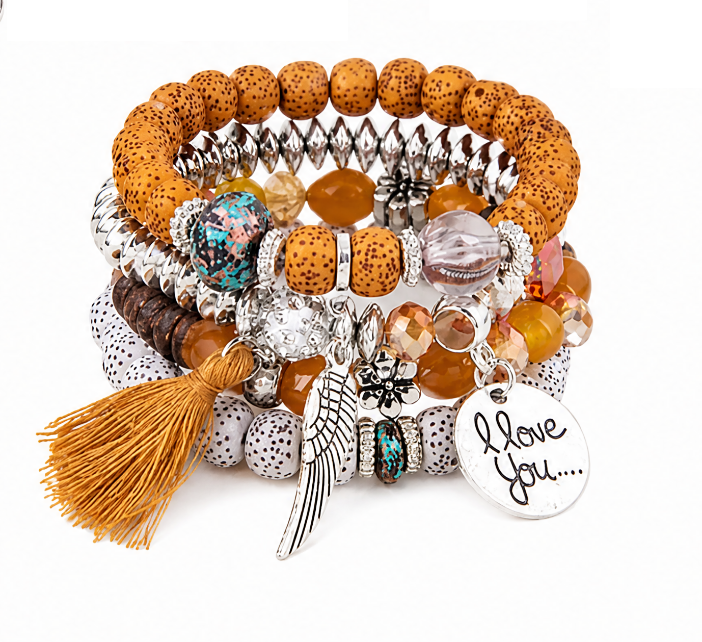 Bohemian Round Wing Tassel Layered Bracelet