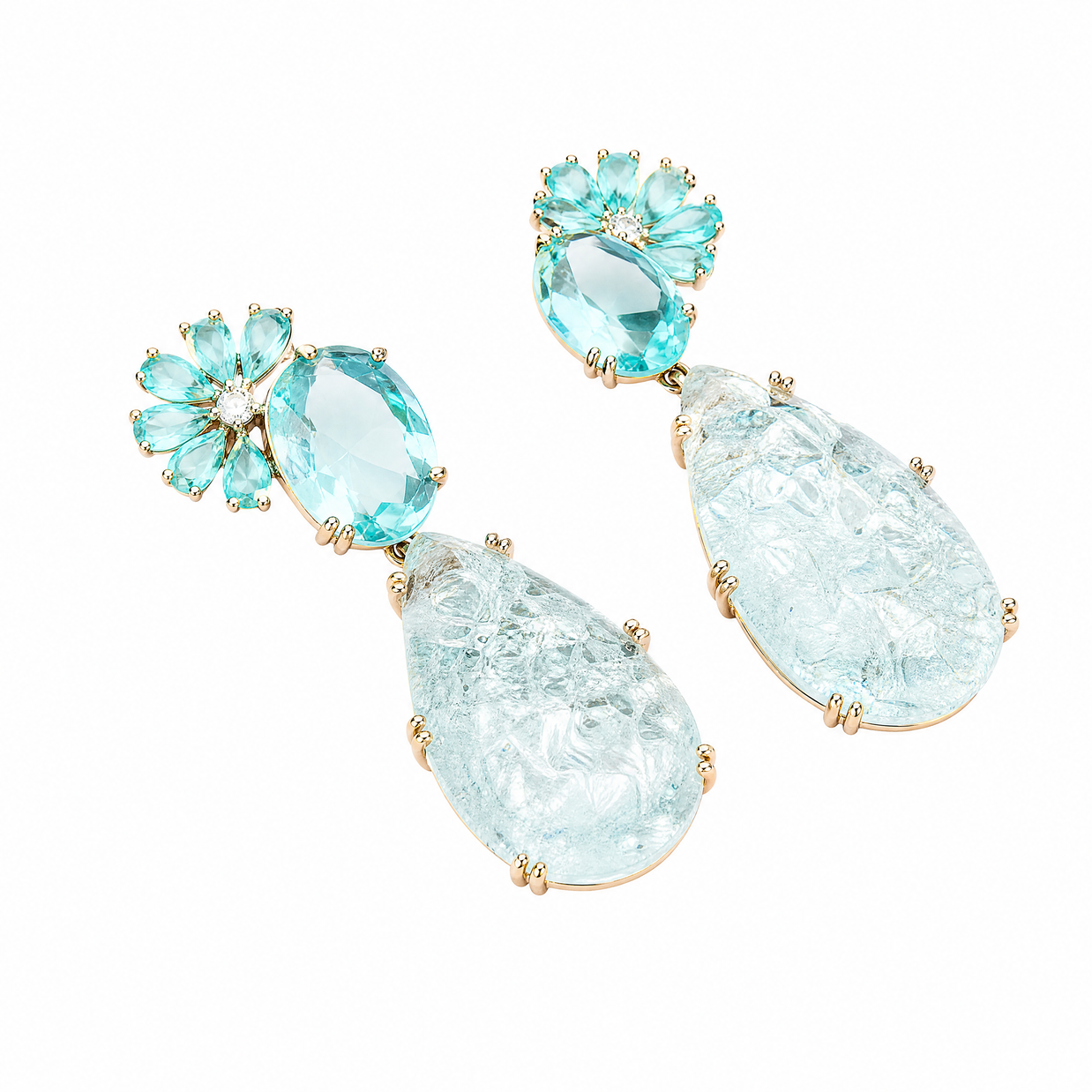Ice Blue Diamond Cross Stud Earrings