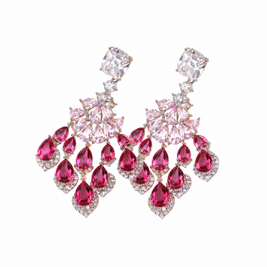 Rose Gold Copper Fan Shape Zircon Earrings