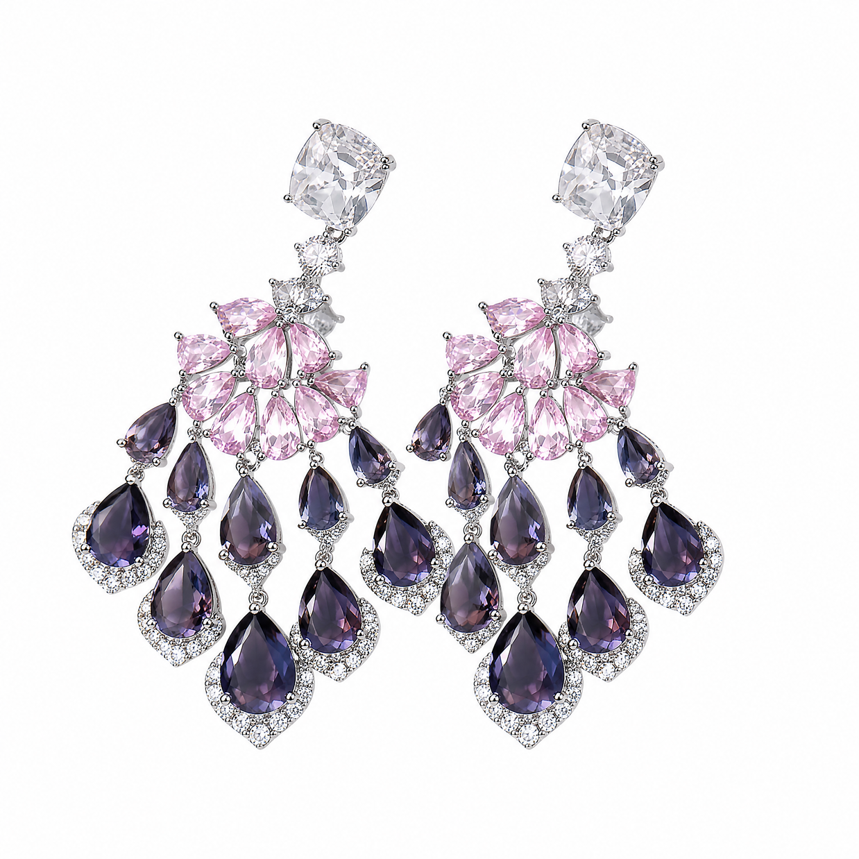 Rose Gold Copper Fan Shape Zircon Earrings