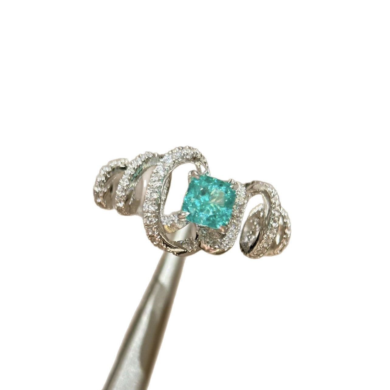 Paraiba Full Diamond Twisted Wire Ring
