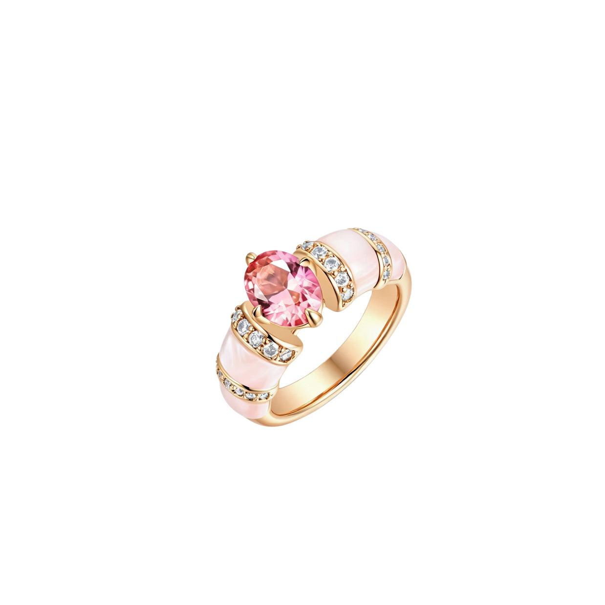 Oval Padparadscha Pink Diamond Shell Ring
