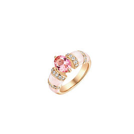 Oval Padparadscha Pink Diamond Shell Ring