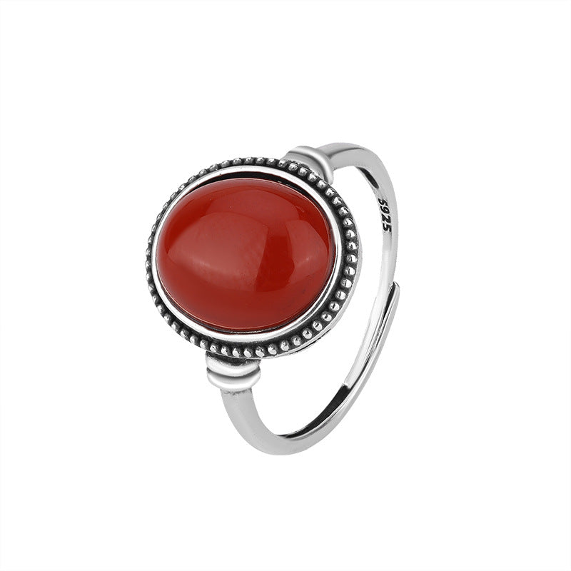 S925 Vintage Large Amethyst Red Agate Bangle