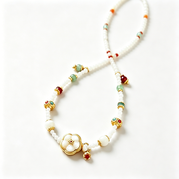 Seashell & Floral Beaded Necklace