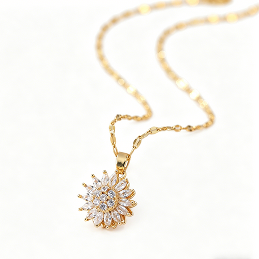 Sparkling Sunflower Pendant Necklace