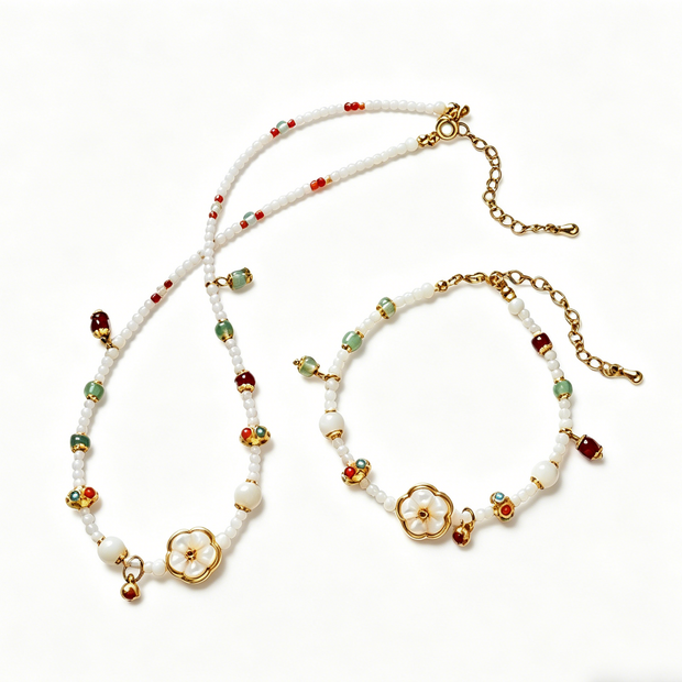 Seashell & Floral Beaded Necklace